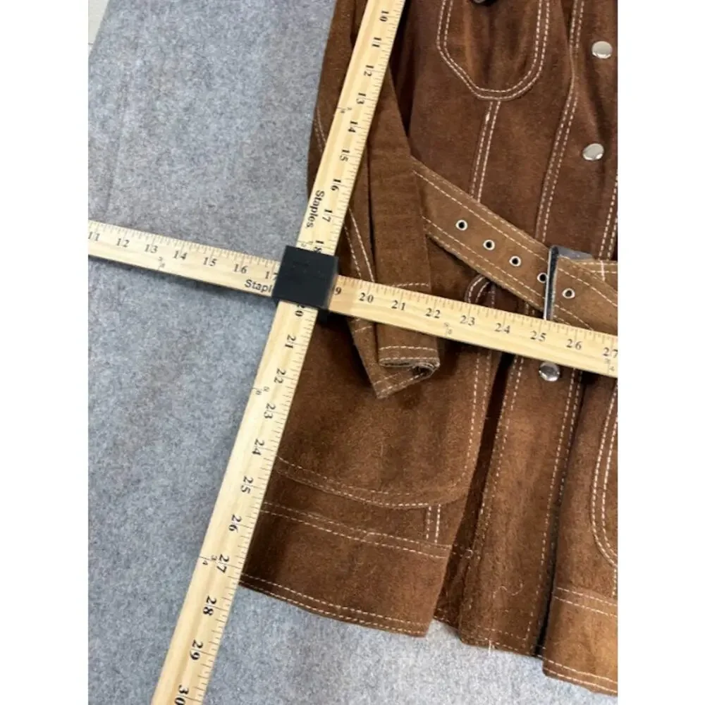 VTG Suede Leather Coat Belted Western Jacket Women Small Brown Cowgirl Boho 70s - Picture 6 of 8